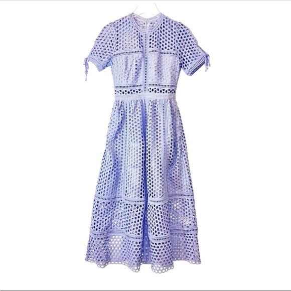 Self Portrait Guipure Lace Midi Dress in Lilac Size 2 New With Tag - Picture 12 of 13